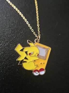 Gold Tone Chain Pokemon Necklace